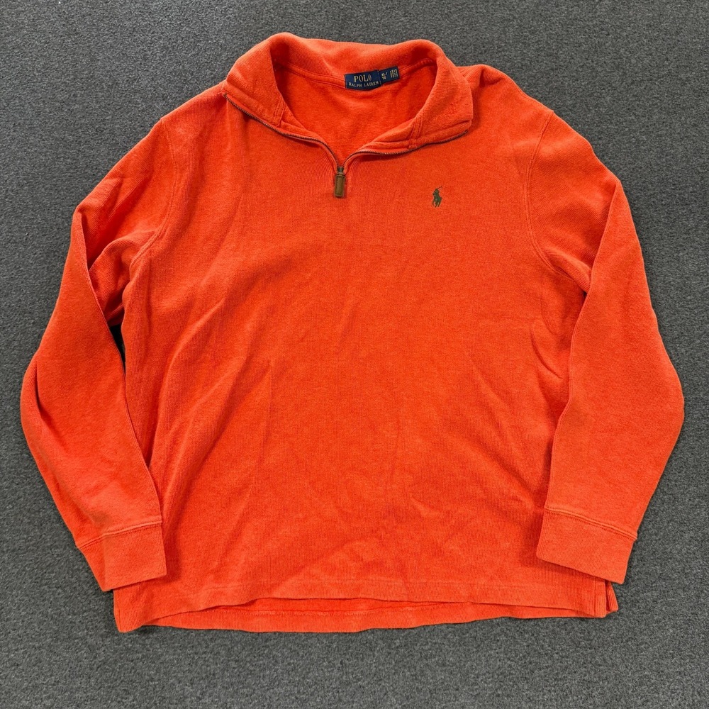 Adult Polo Ralph Lauren Quarter Zip Mens XL Orange Good Long Sleeve Logo